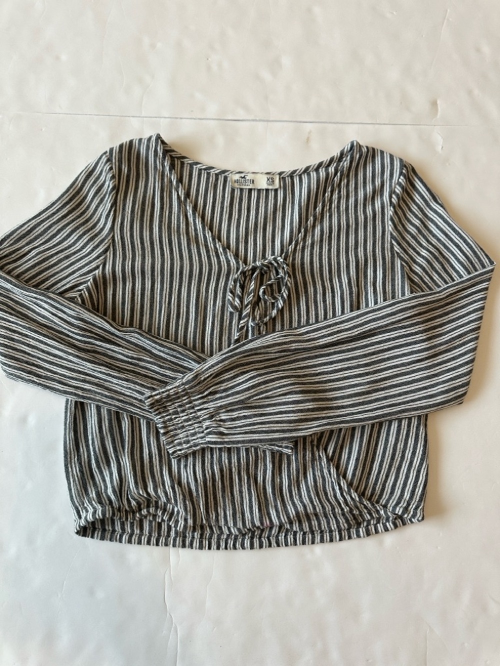 Hollister dark navy & White Striped Tie-Front Long Sleeve Top - V-Neck